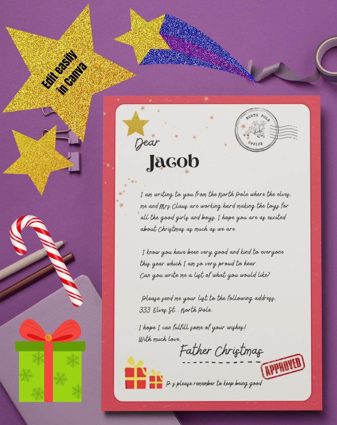 A4 Letter to Father Christmas, Instant Digital Download, Letter to and ...