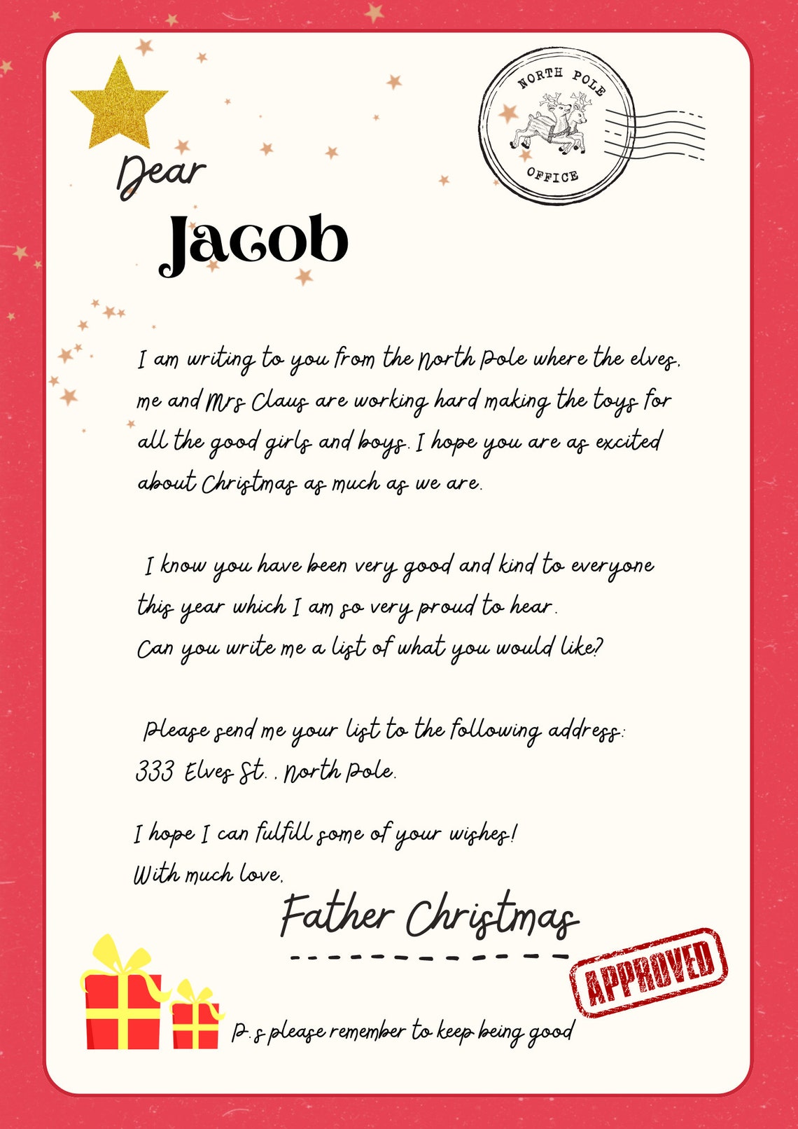 A4 Letter to Father Christmas, Instant Digital Download, Letter to and ...