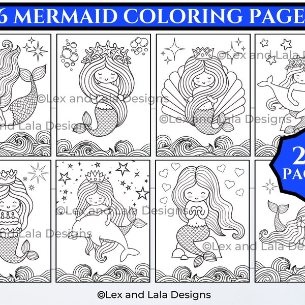 Mermaid Coloring Page Bundle | Little Mermaid Coloring Page | Girl Coloring Page | Mermaid Coloring Digital Download | Mermaid Printable