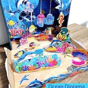 Printable Shoebox Ocean Diorama: Fish Shark Sea Animals Habitat Kids Project Dijital File