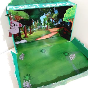 Printable Shoebox Diorama,Green Forest Habitat Animals Nature Miniature Diorama Project For Kids Kit Dijital File