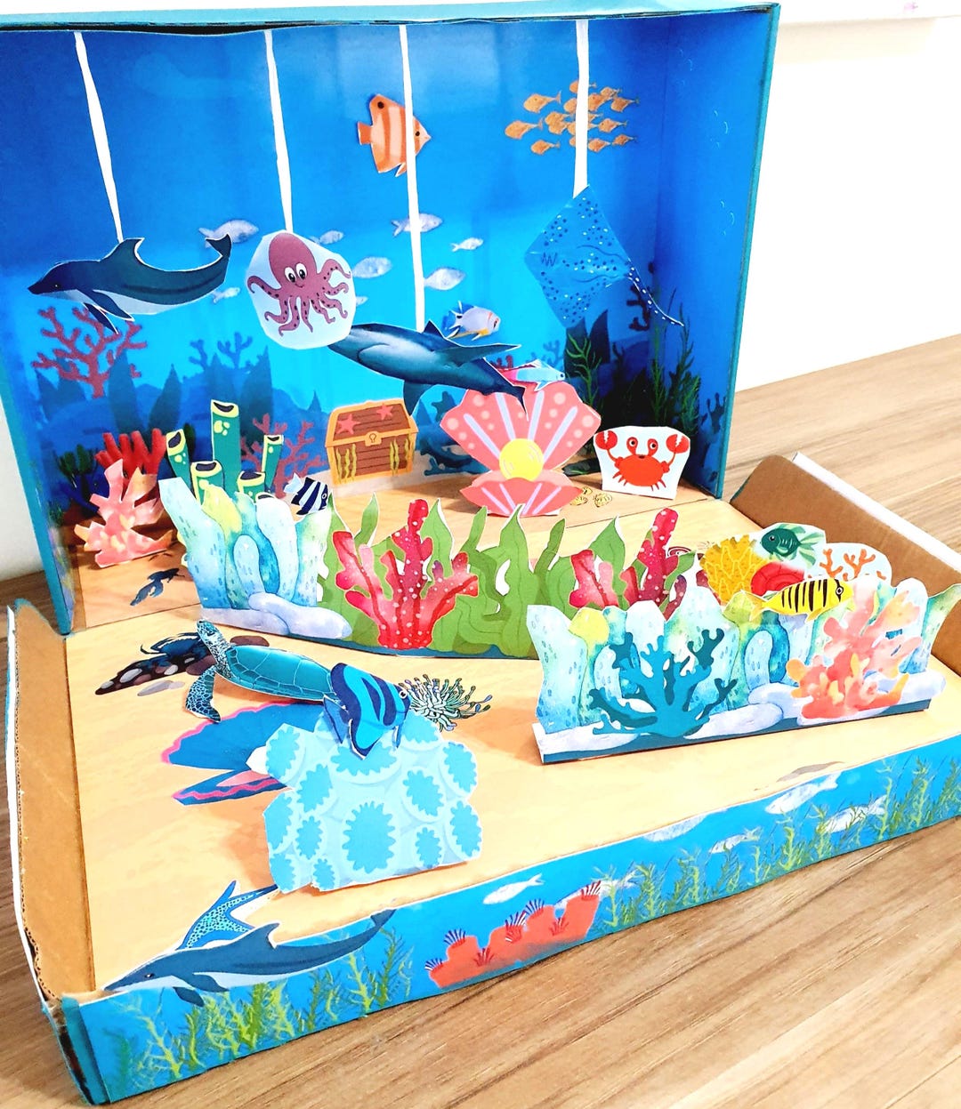 Shoebox Diorama,blue Ocean Sea Habitat Animals Fish Shark Miniature