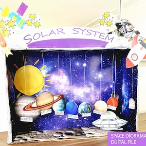 Diorama imprimible en caja de zapatos: Espacio: Sistema Solar, Planeta, Astronauta, Proyecto para niños, Kit digital, Archivo digital