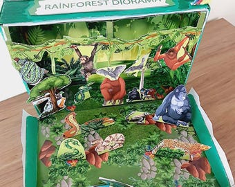Printable Shoebox Diorama Rainforest: Tropikal Animals Habitat  Project For Kids Kit Dijital File