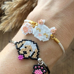 Animal Cat Dog Beaded Adjustable Kids Miyuki Bracelet,Kids Miyuki Jewelery,Children Miyuki Jewelery white cat