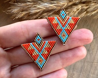 Women Mom Girls Beaded Stell Triangle 3D Orange Blue Colourful Geometric Miyuki Earrings Jewelry,Mothers Day Gift ,Gift For Mom