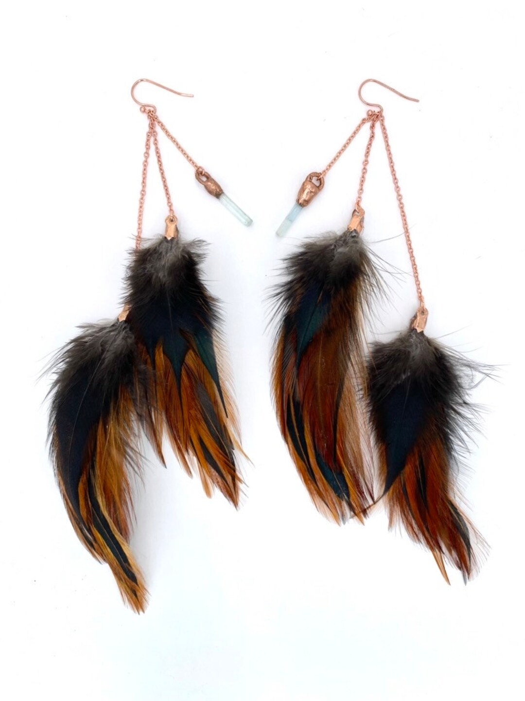 Feather Earrings, Raw Crystal Feather Earrings Women ,long Natural