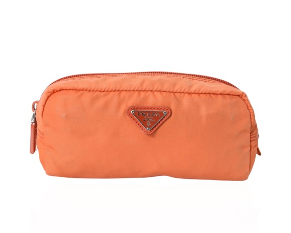 Prada Orange Tessuto Nylon Pouch Clutch Toiletry Bag Vintage 