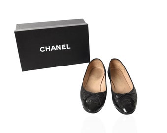 Chanel Ballet Flats Shoes Ballerina Ballet Flat Pumps Ribbon Leather Black Size 37,5 C