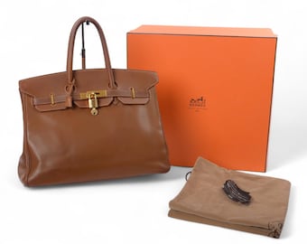 Bolso de lujo Hermès Birkin 35 de piel Courchevel con herrajes dorados, auténtico bolso de diseño.
