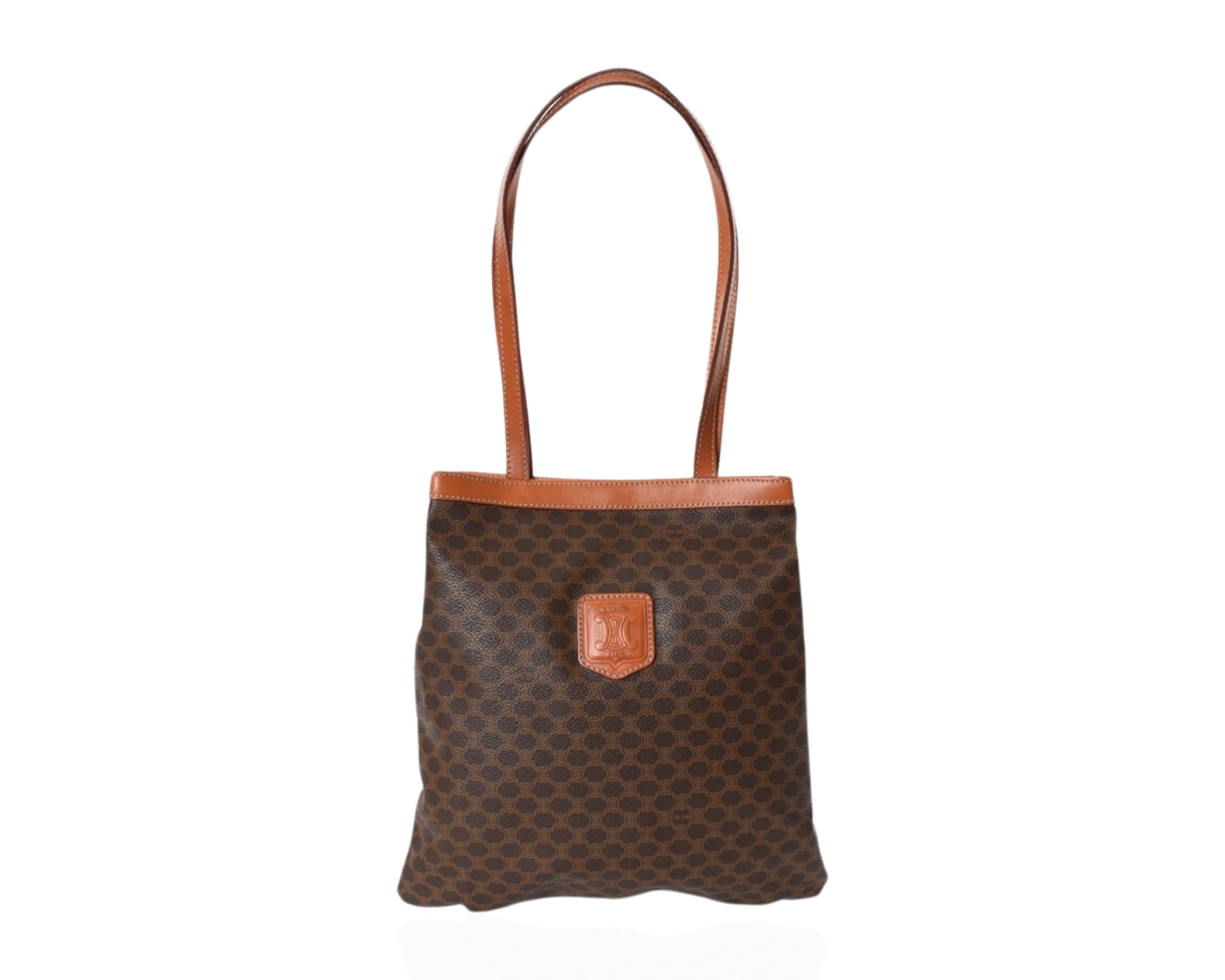 Vintage CELINE brown macadam blason logo printed Kelly style