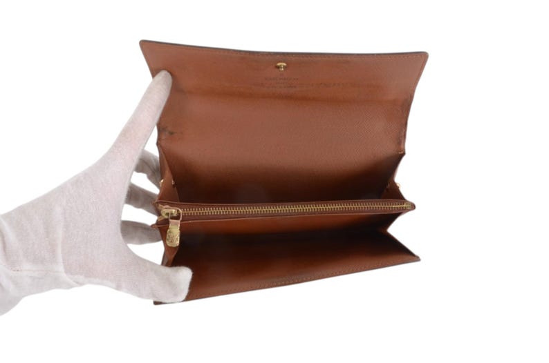 Louis Vuitton Sarah Monogram Wallet Vintage Leather Canvas Brown Crossbody Bag Designer Classic Authentic image 7