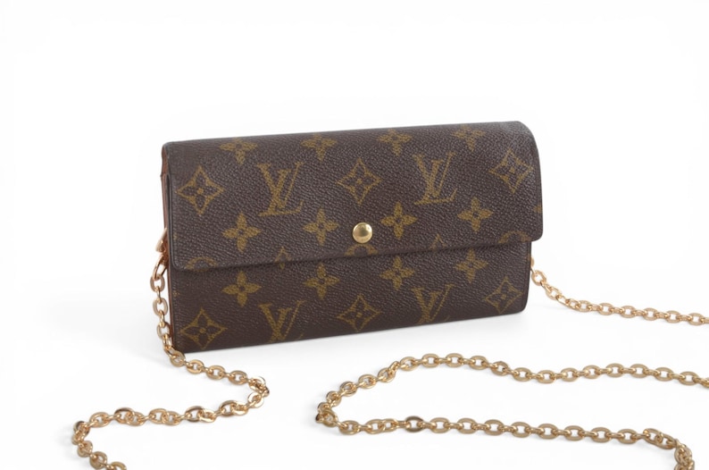 Louis Vuitton Sarah Monogram Wallet Vintage Leather Canvas Brown Crossbody Bag Designer Classic Authentic image 4