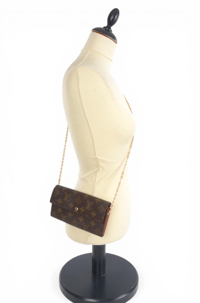Louis Vuitton Sarah Monogram Wallet Vintage Leather Canvas Brown Crossbody Bag Designer Classic Authentic image 3