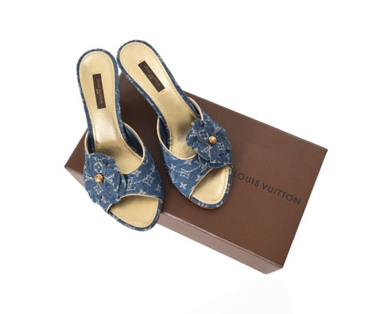 Louis Vuitton Denim Waterfront Mule Sandals In Navy Blue - Praise