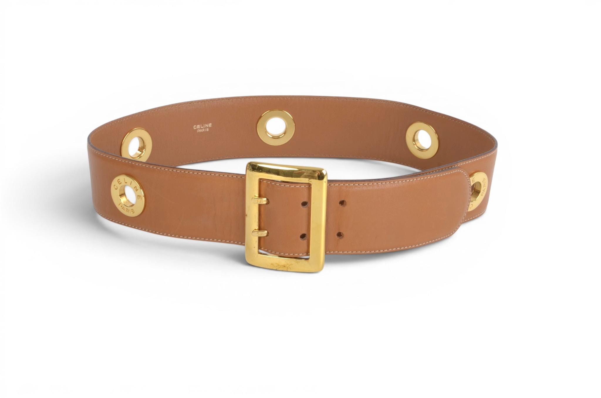 Celine Gold Buckle Brown Leather Belt Leather belt Celine Brown size 70 cm in Leather - 65806827 main image 2