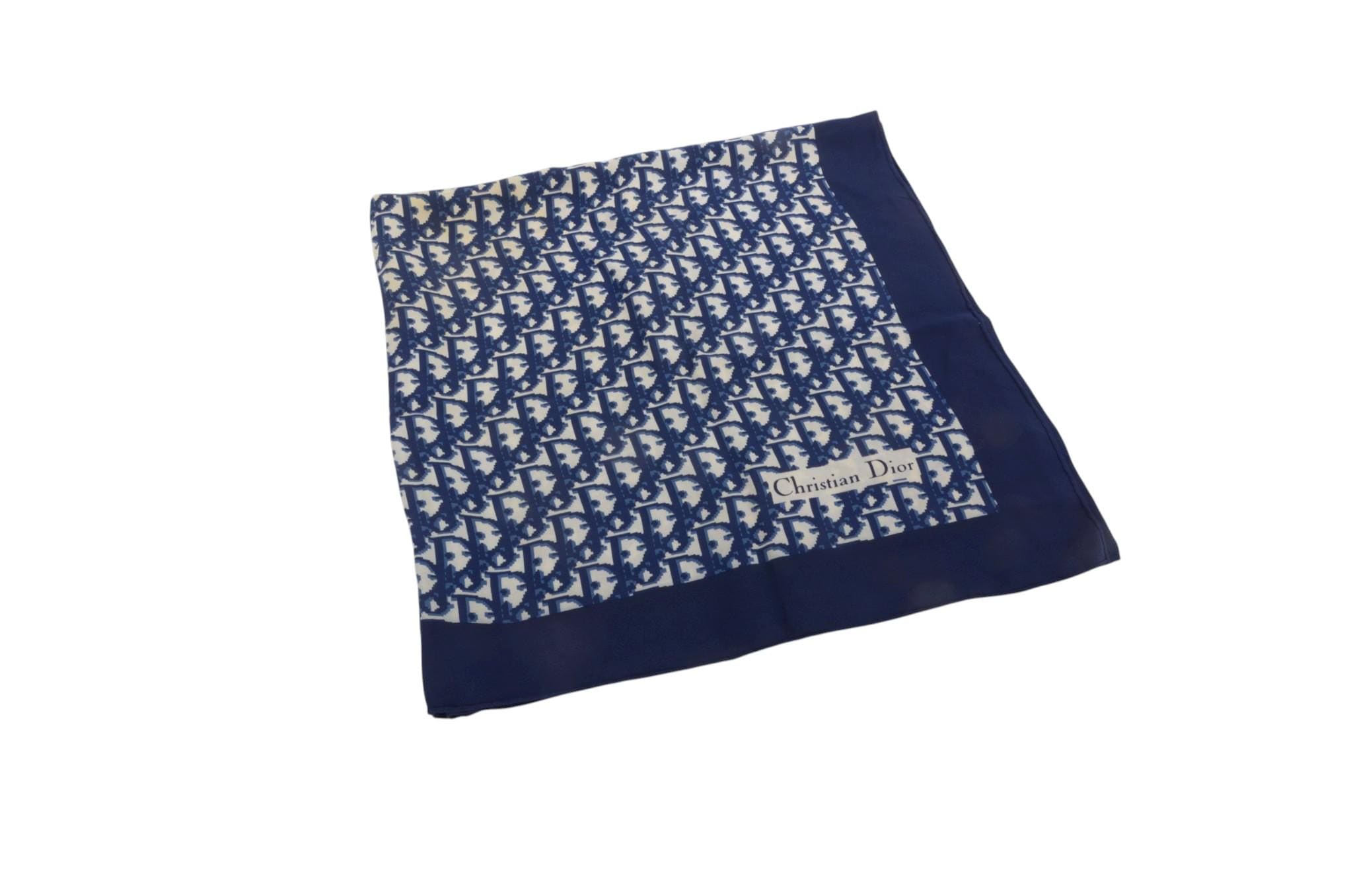 Christian Dior Scarf Vintage Navy Trotter 100% Silk Oblique