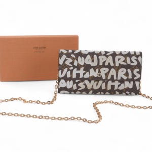 Louis Vuitton x Stephen Sprouse Graffiti Sarah Monogram Portemonnaie Vintage Leder Canvas Braune Umhängetasche