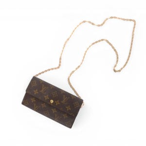Louis Vuitton Sarah Monogram Wallet Vintage Leather Canvas Brown Crossbody Bag Designer Classic Authentic image 5