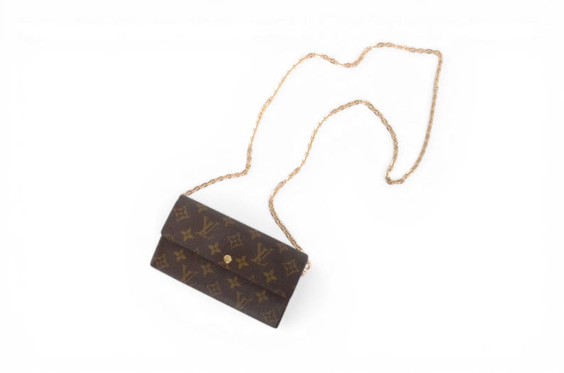 Louis Vuitton Sarah Monogram Wallet Vintage Leather Canvas Brown Crossbody Bag Designer Classic Authentic image 5