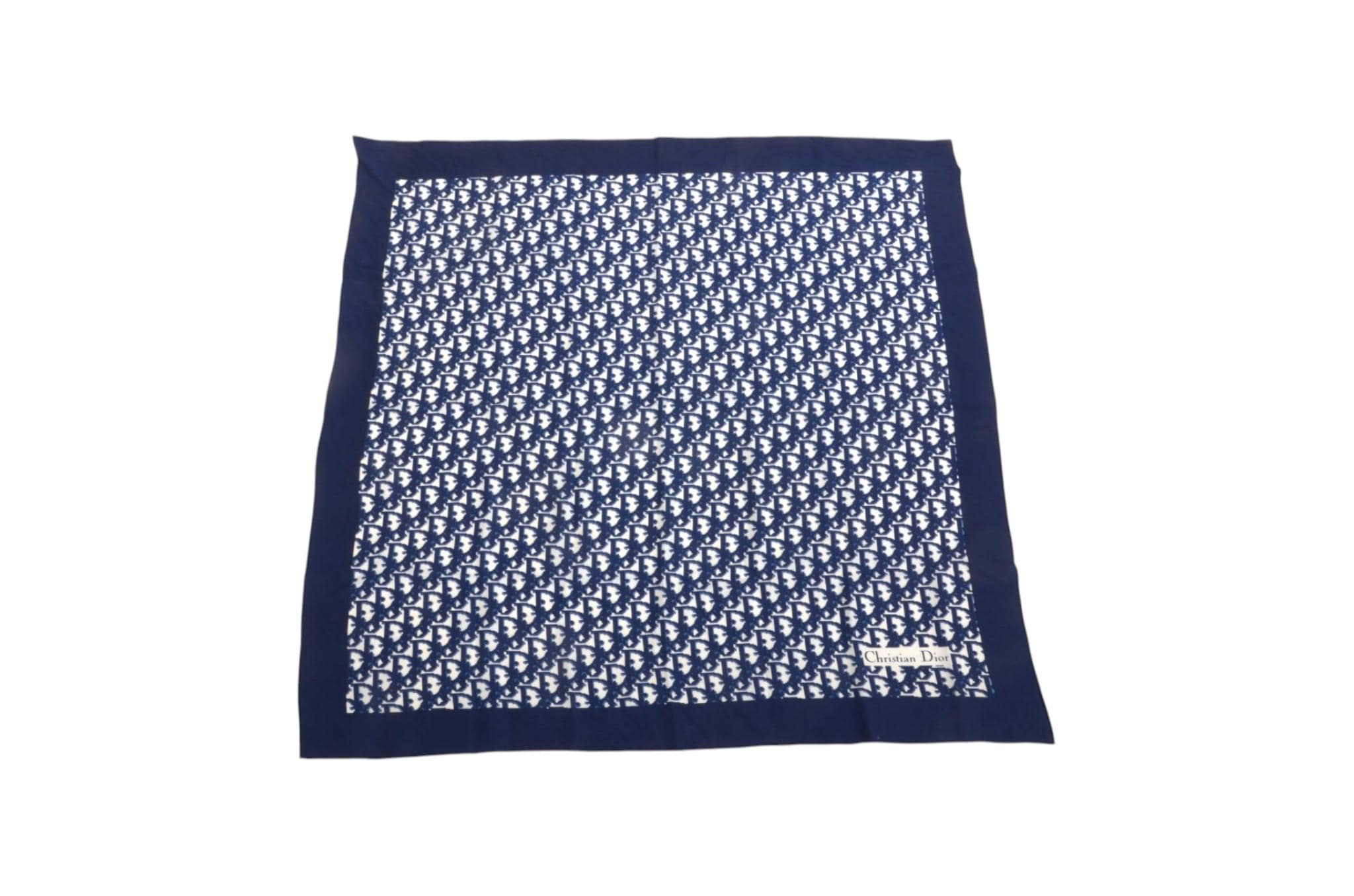 Christian Dior Scarf Vintage Navy Trotter 100% Silk Oblique