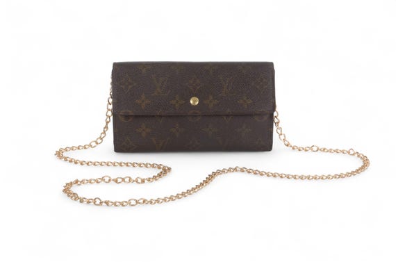 Louis Vuitton Sarah Monogram Wallet Vintage Leather Canvas Brown Crossbody Bag Designer Classic Authentic