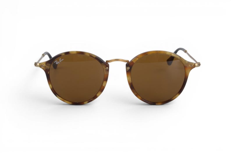 Ray-Ban Round Fleck Unisex Rotondi Marroni RB2447 Solglasögon Glasögon Logotyp Guld Designer Klassisk bild 2