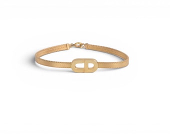Christian Dior CD Logo Bracelet Vintage Gold tone Metal Designer Classic Authentic