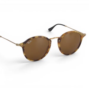 Ray-Ban Round Fleck Unisex Rotondi Marroni RB2447 Solglasögon Glasögon Logotyp Guld Designer Klassisk bild 1