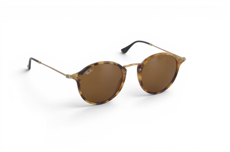 Ray-Ban Round Fleck Unisex Rotondi Marroni RB2447 Solglasögon Glasögon Logotyp Guld Designer Klassisk bild 1