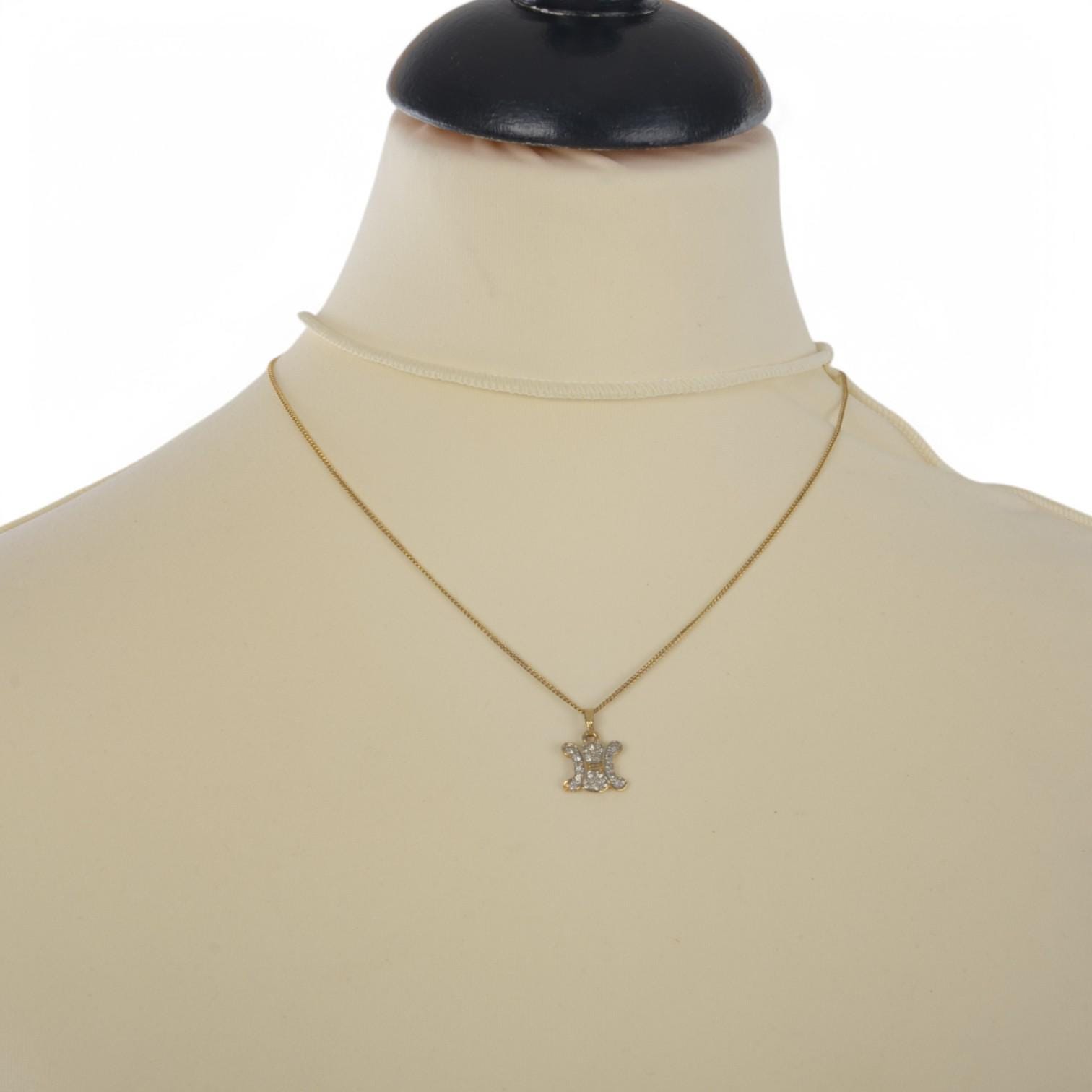 Celine Vintage Triomphe Rhinestone Necklace Gold Colored
