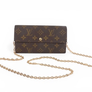 Louis Vuitton Sarah Monogram Wallet Vintage Leather Canvas Brown Crossbody Bag Designer Classic Authentic image 2