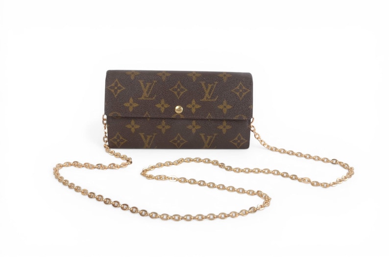Louis Vuitton Sarah Monogram Wallet Vintage Leather Canvas Brown Crossbody Bag Designer Classic Authentic image 2