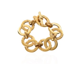 Celine Gold Metal Bracelet Vintage Maillons Logo