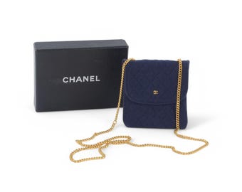 Chanel Micro Mini Matelasse Bag Chain Bag Coco Mark Shoulder Pouch Navy Vintage