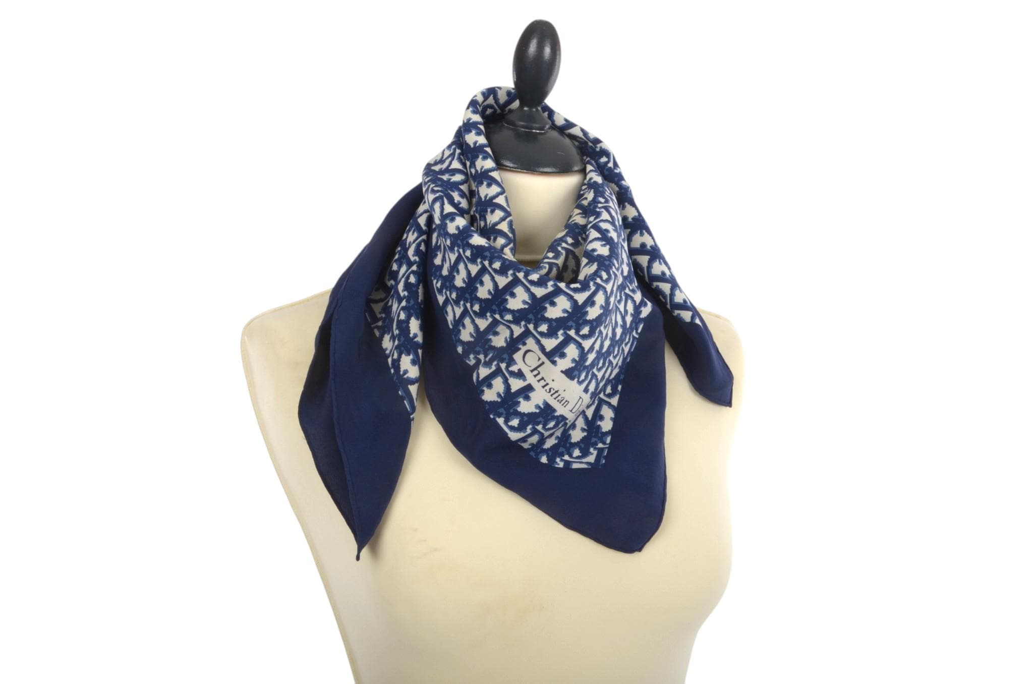 ★Christian Dior/trotter silk scarf/NAVY★ Christian Dior Scarf Vintage Navy Trotter 100% Silk Oblique