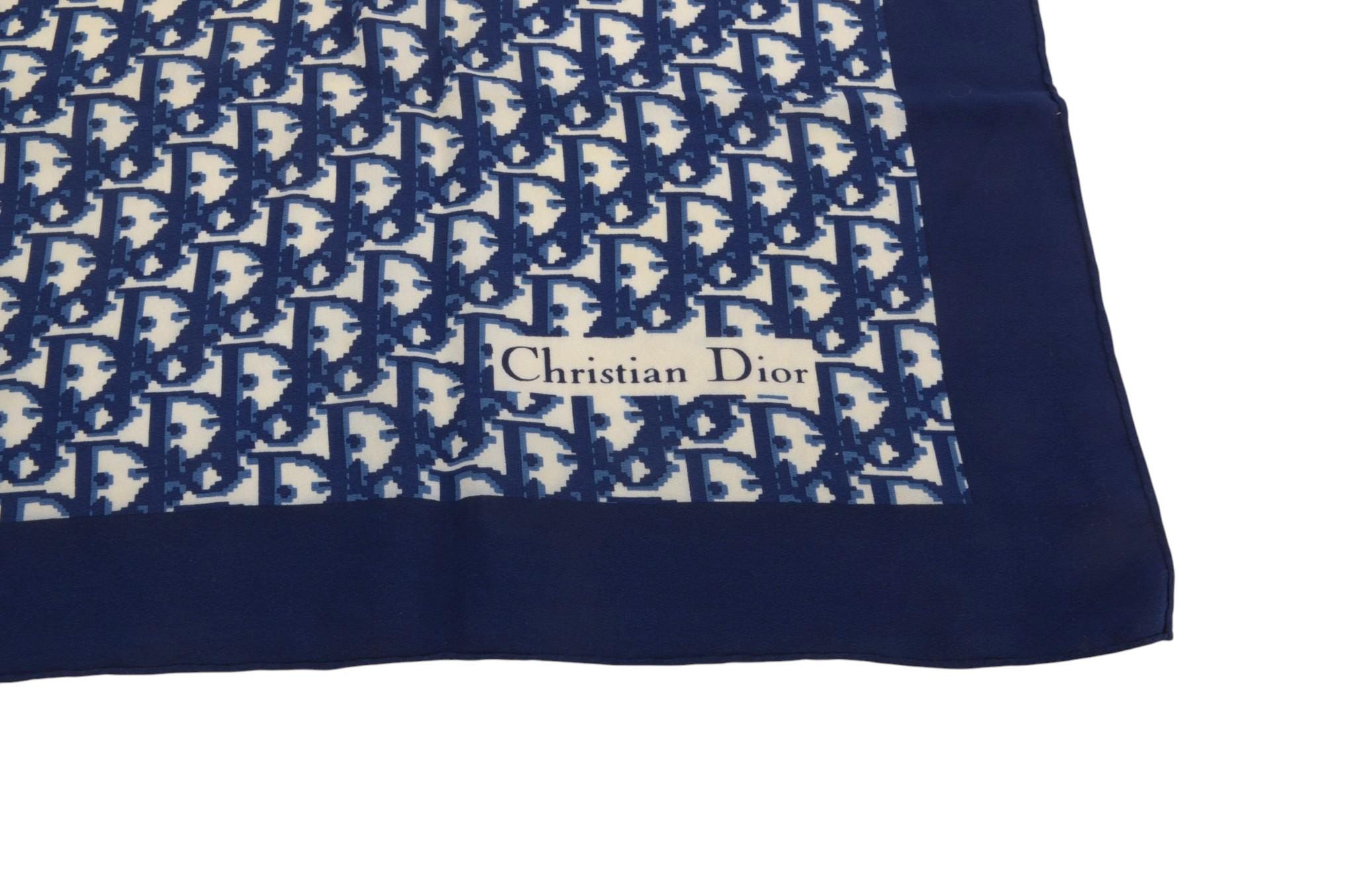 Christian Dior Scarf Vintage Navy Trotter 100% Silk Oblique