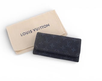 Louis Vuitton Mini Lin Blue Key Holder Keyholder Case Vintage Pouch Monogram Designer Classic Authentic