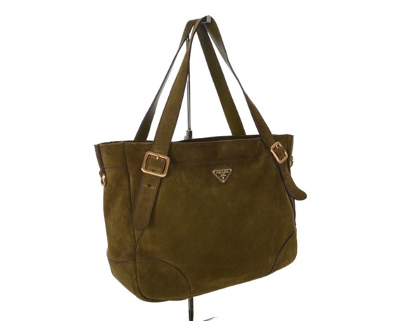 Prada vintage green suede and brown leather shoulder bag for women