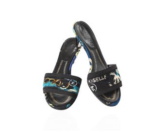 Chanel Multicolor Vintage Limited Edition Sandals Heels Shoes Leather Size 35,5