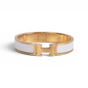 Hermès H Bracelet White Enamel Gold Plated Clic-Clac Bangle Designer Classic