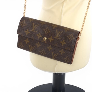 Louis Vuitton Sarah Monogram Wallet Vintage Leather Canvas Brown Crossbody Bag Designer Classic Authentic image 1