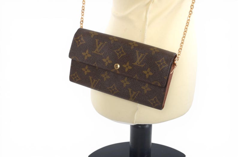 Louis Vuitton Sarah Monogram Wallet Vintage Leather Canvas Brown Crossbody Bag Designer Classic Authentic image 1