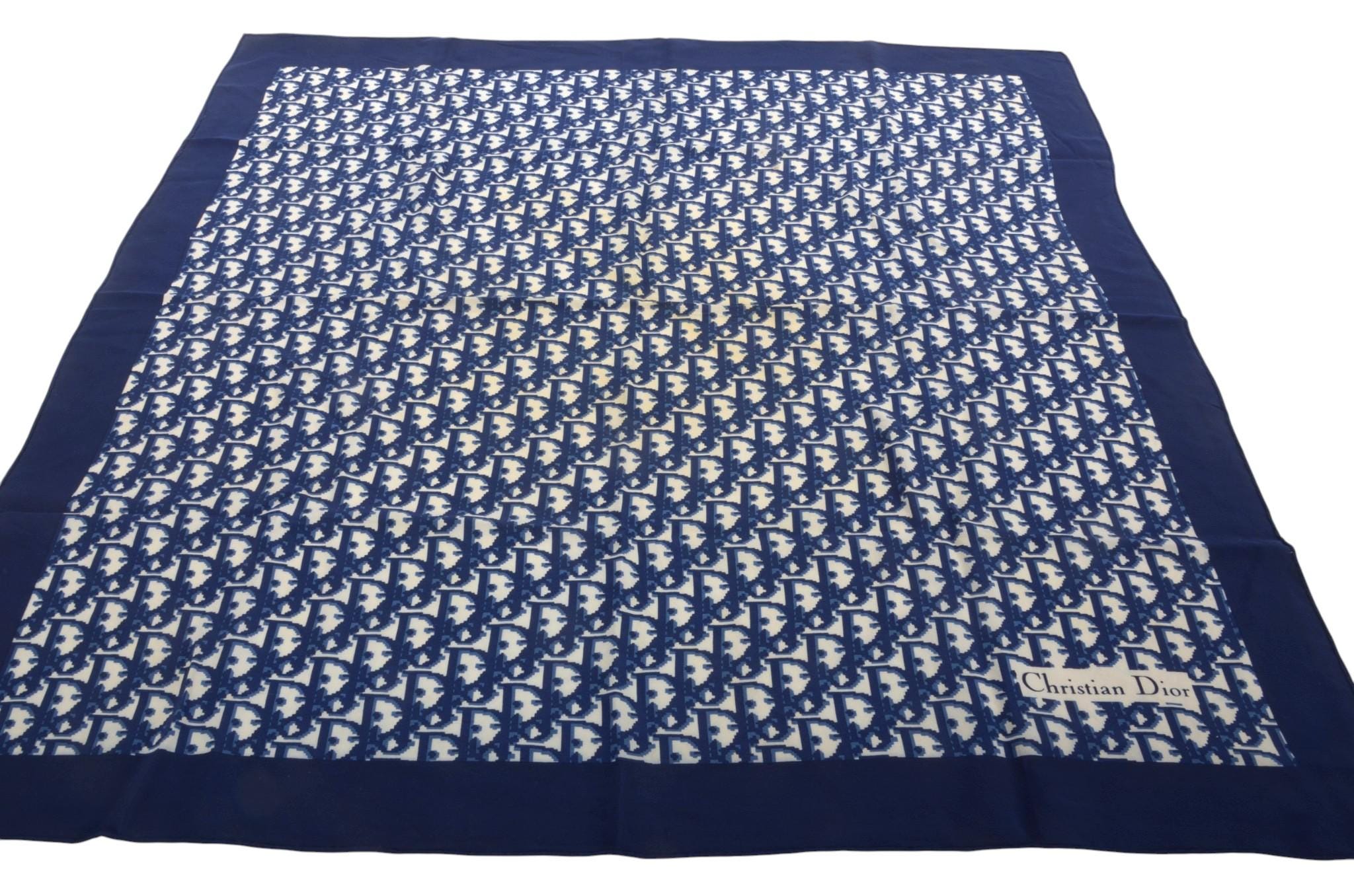 Christian Dior Scarf Vintage Navy Trotter 100% Silk Oblique
