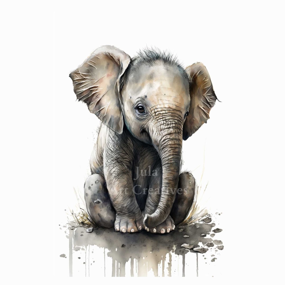Baby Elephant Printable Wall Art, Watercolor Baby Elephant Painting ...