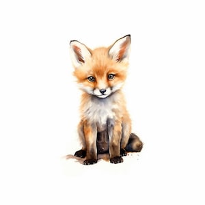 Baby Fox Printable Wall Art, Watercolor Baby Fox Print, Nursery Wall ...