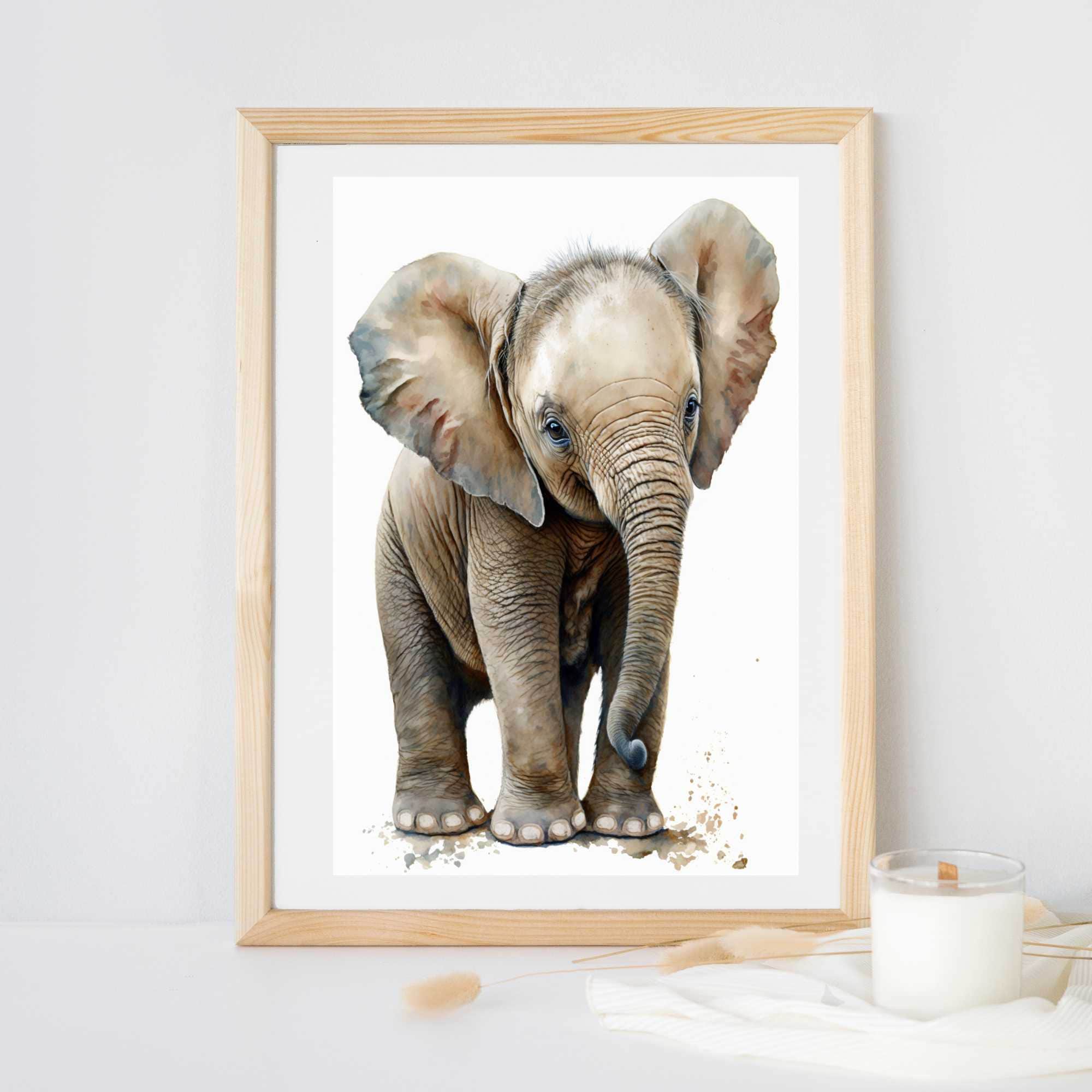Baby Elephant Printable Wall Art, Watercolor Baby Elephant Painting ...