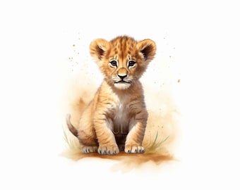 好奇心旺盛なライオンの子の絵画 ライオンの絵画 リアルなライオンの