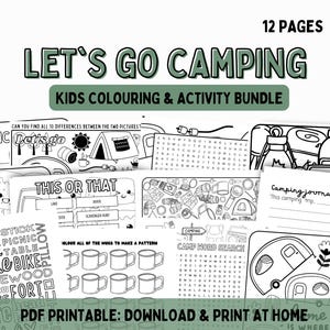 Vamos acampar | 12 páginas para colorir e atividades com tema de acampamento, download digital, atividade de acampamento para imprimir para meninas, meninos e crianças
