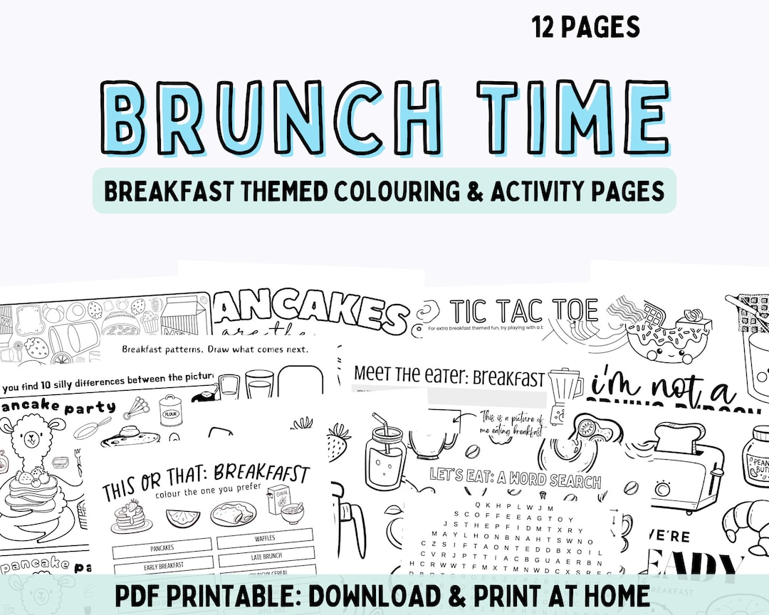 Brunch Time Breakfast Themed Colouring & Activity Pages for Kids Ages 4 ...
